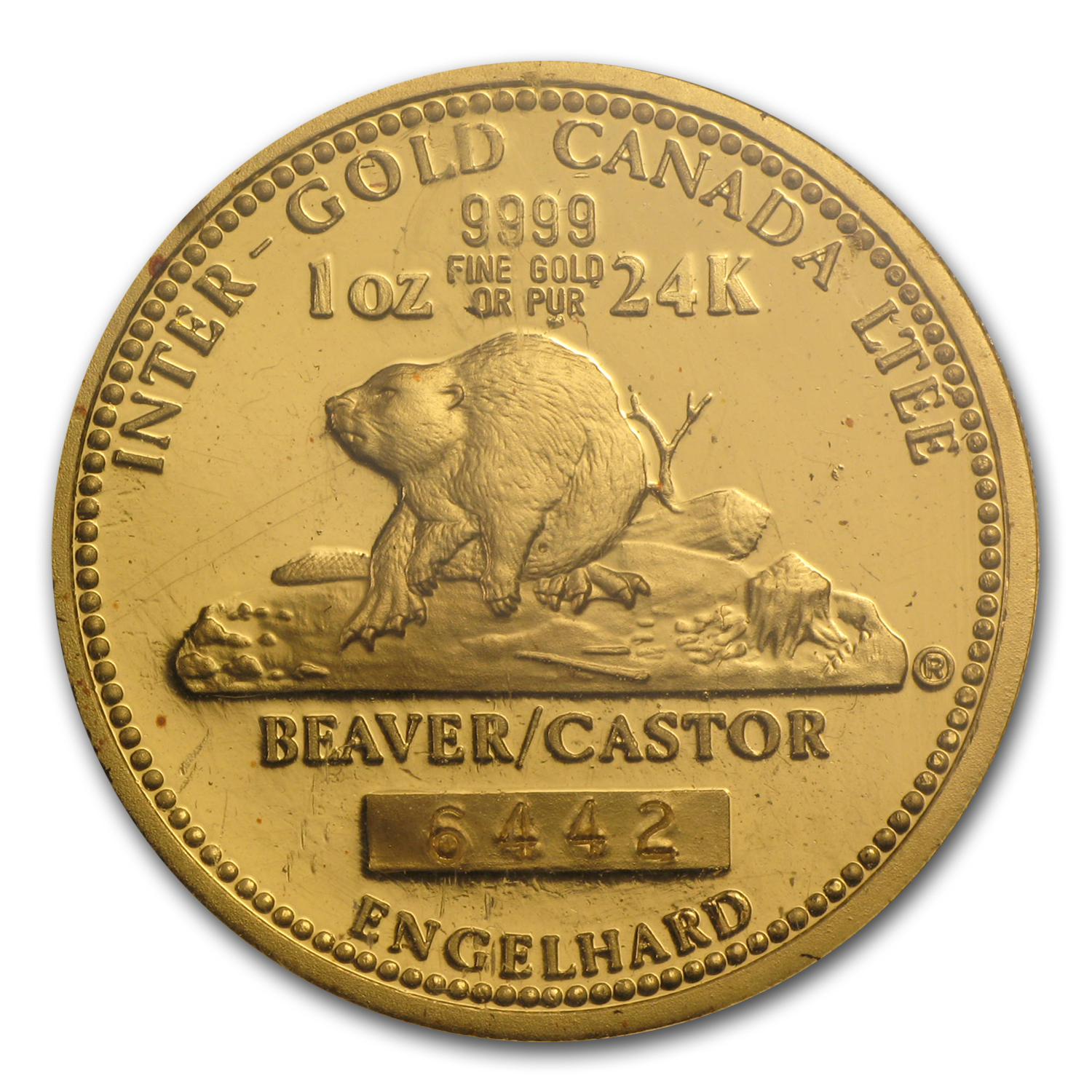 1980 1 oz Gold Engelhard Beaver/Castor Medal (w/Original